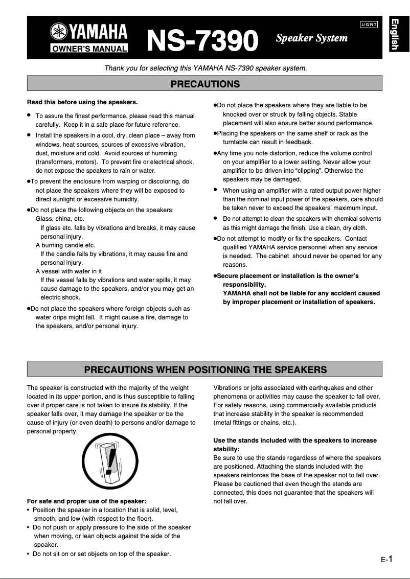 Page n°1 - Manuel utilisateur Yamaha NS-7390