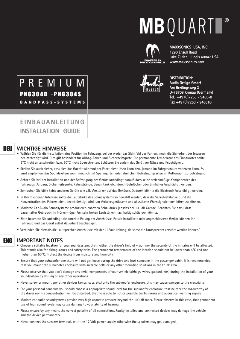 Page n°1 - Manuel utilisateur MB Quart PHG304D