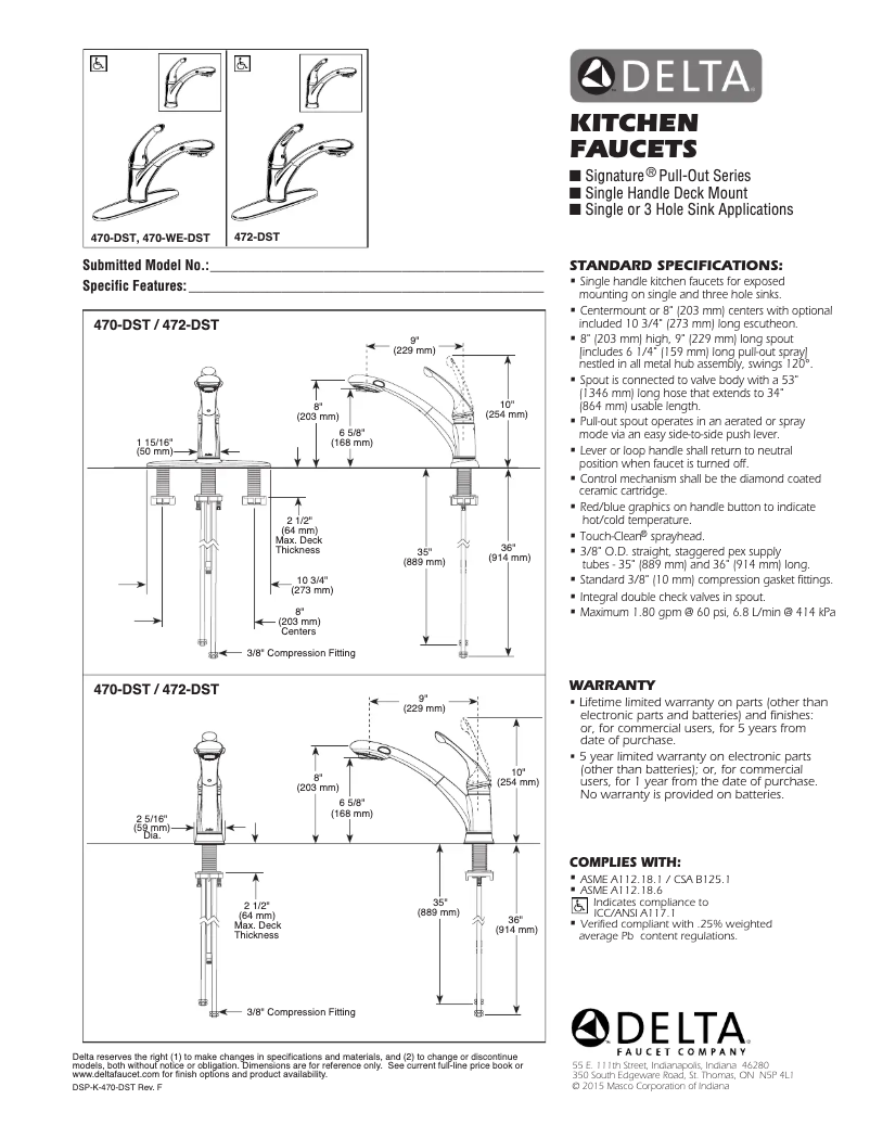 Page 1 de la notice Fiche technique Delta 470-DST