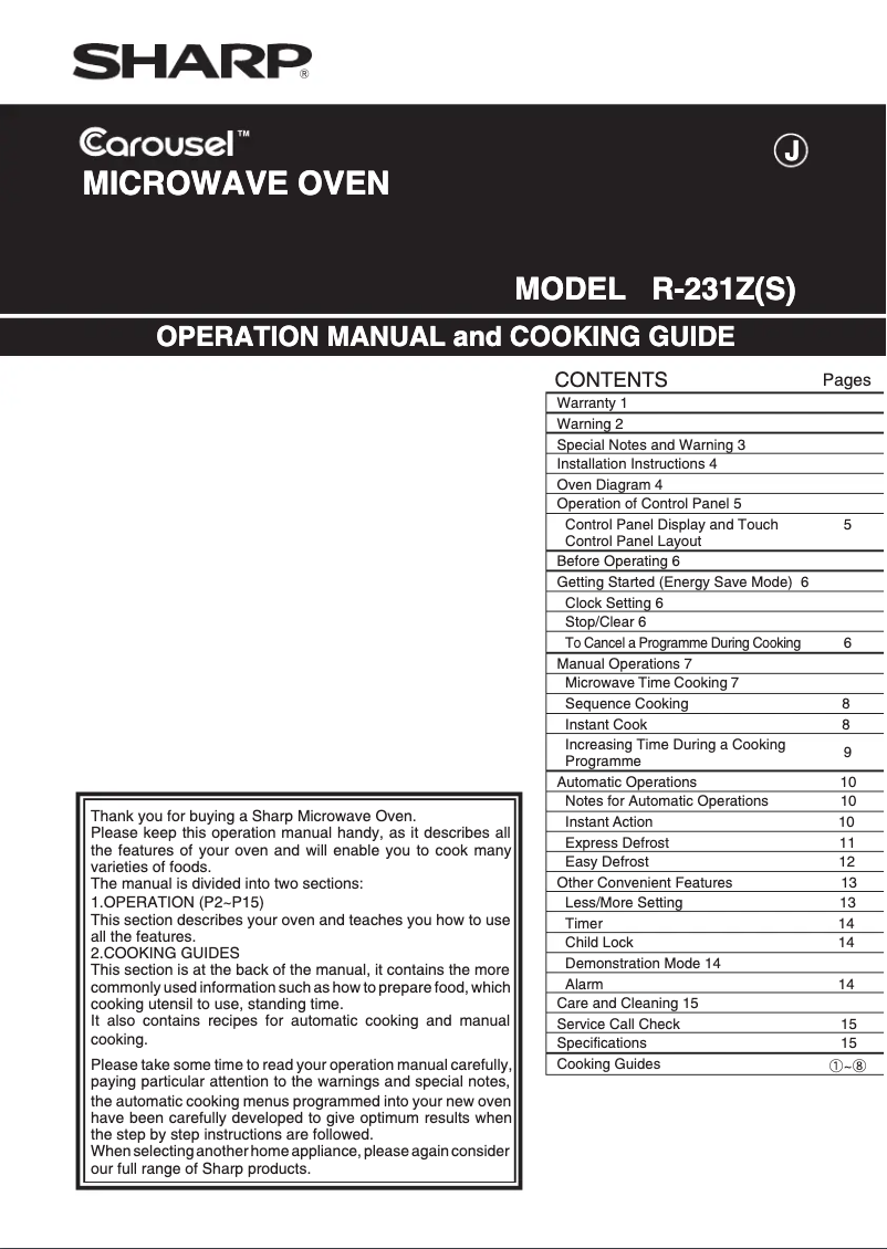 Página 1 del manual Manual de usuario Sharp R-231ZS
