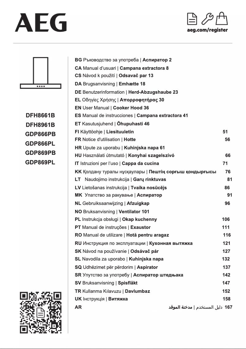 Page 1 de la notice Manuel utilisateur AEG DFH8961B