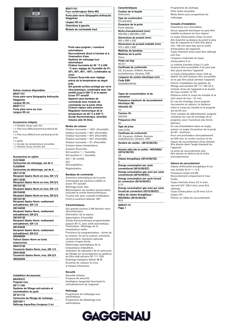 Image de la première page du manuel de l'appareil BS471101