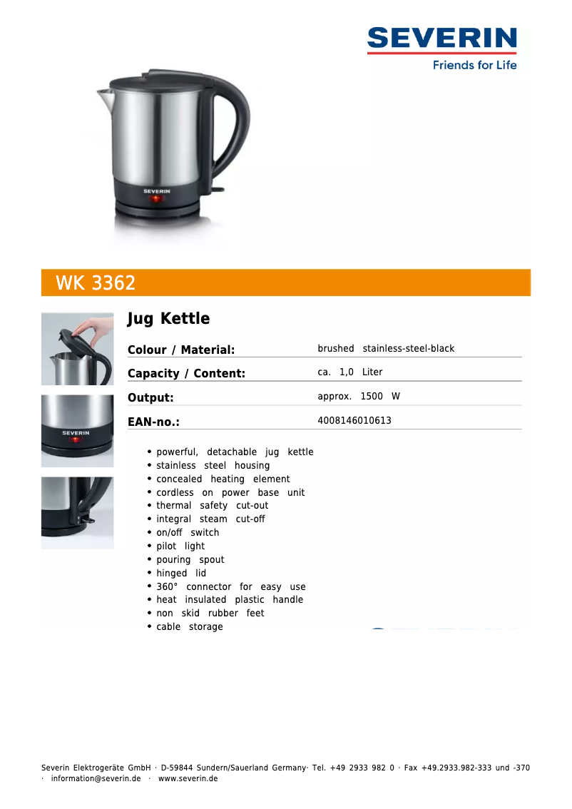 Page n°1 - Fiche technique Severin WK 3362