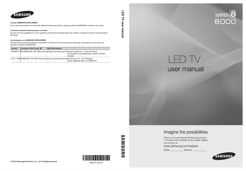 Page 1 de la notice Manuel utilisateur Samsung UN65C8000