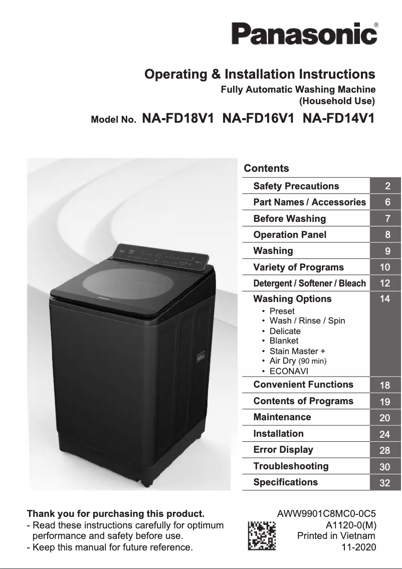 Image de la première page du manuel de l'appareil NA-FD18V1