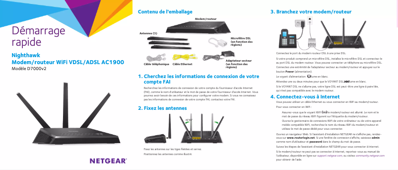 Page 1 de la notice Guide d'installation Netgear D7000v2