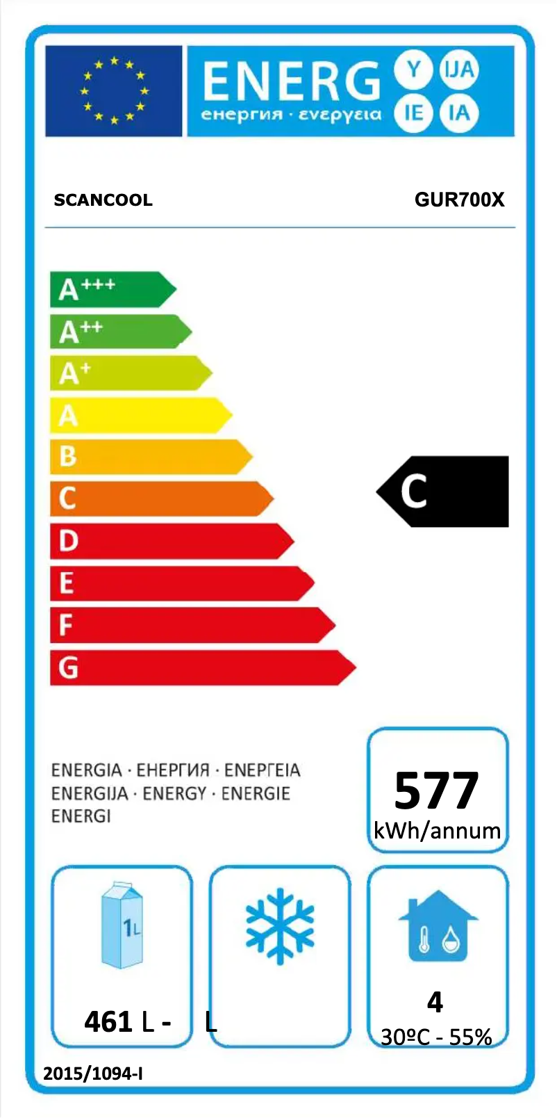 Page 1 de la notice Label énergétique Scancool GUR700X