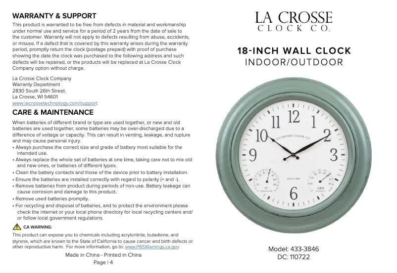 Page n°1 - Manuel utilisateur La Crosse Technology 433-3846