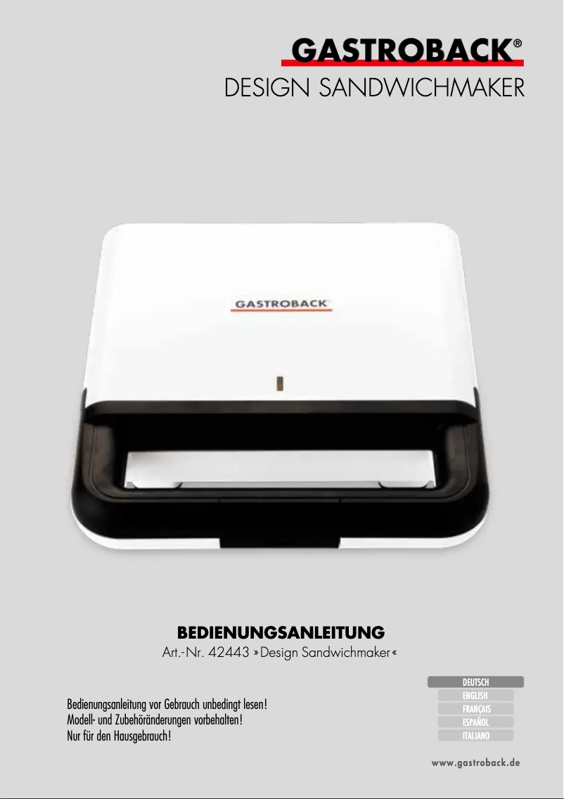 Image de la première page du manuel de l'appareil Design Sandwich Maker 42443