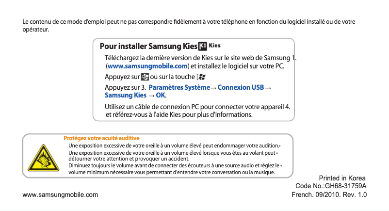 Page 1 de la notice Manuel utilisateur Samsung GT-B7350