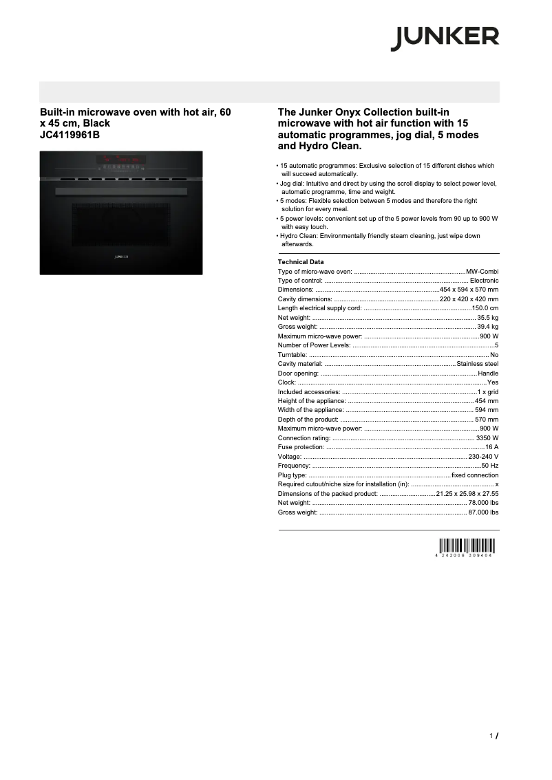 Page n°1 - Fiche technique Junker JC4119961