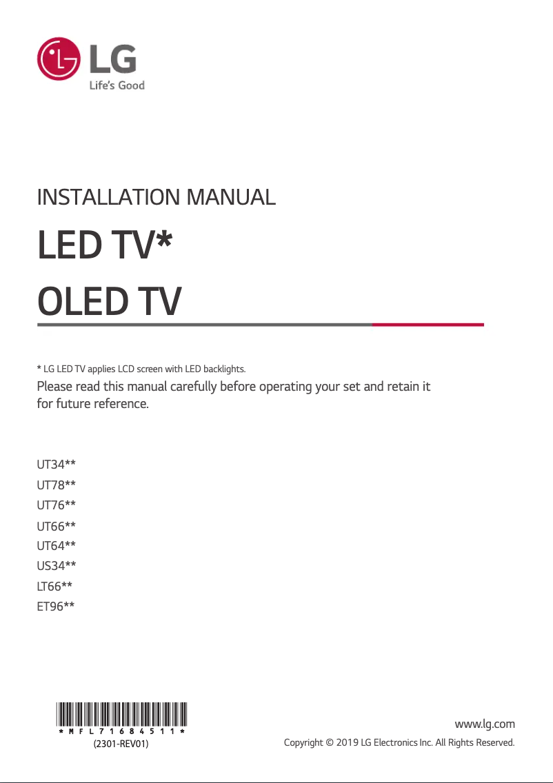 Page n°1 - Manuel utilisateur LG 43UT640S0ZA