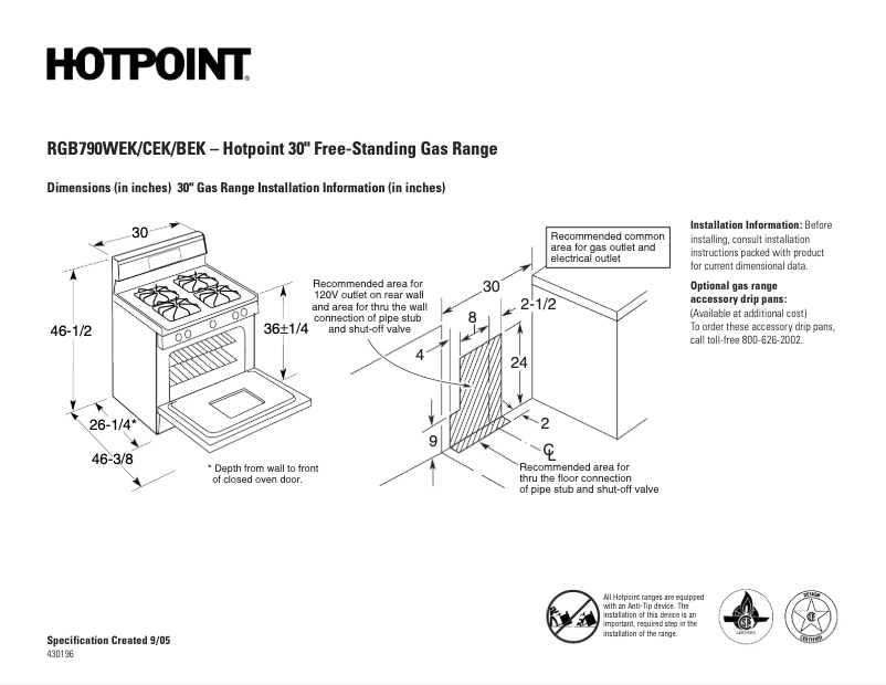 Page 1 de la notice Fiche technique Hotpoint RGB790BEKBB