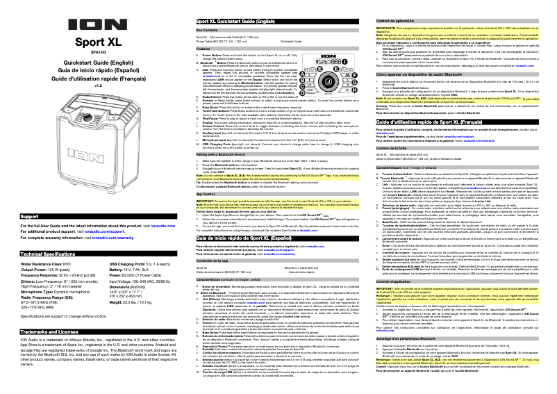 Page n°1 - Guide de démarrage rapide ION Sport XL