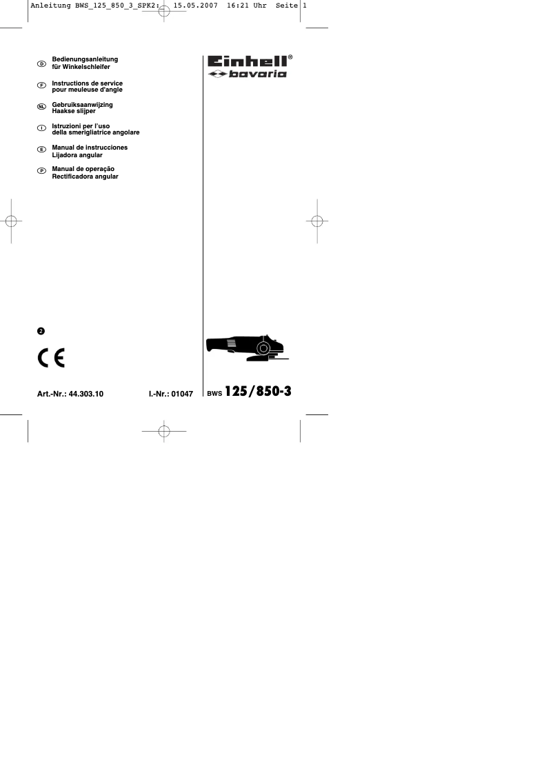 Page 1 de la notice Manuel utilisateur Einhell BWS 125/850-3