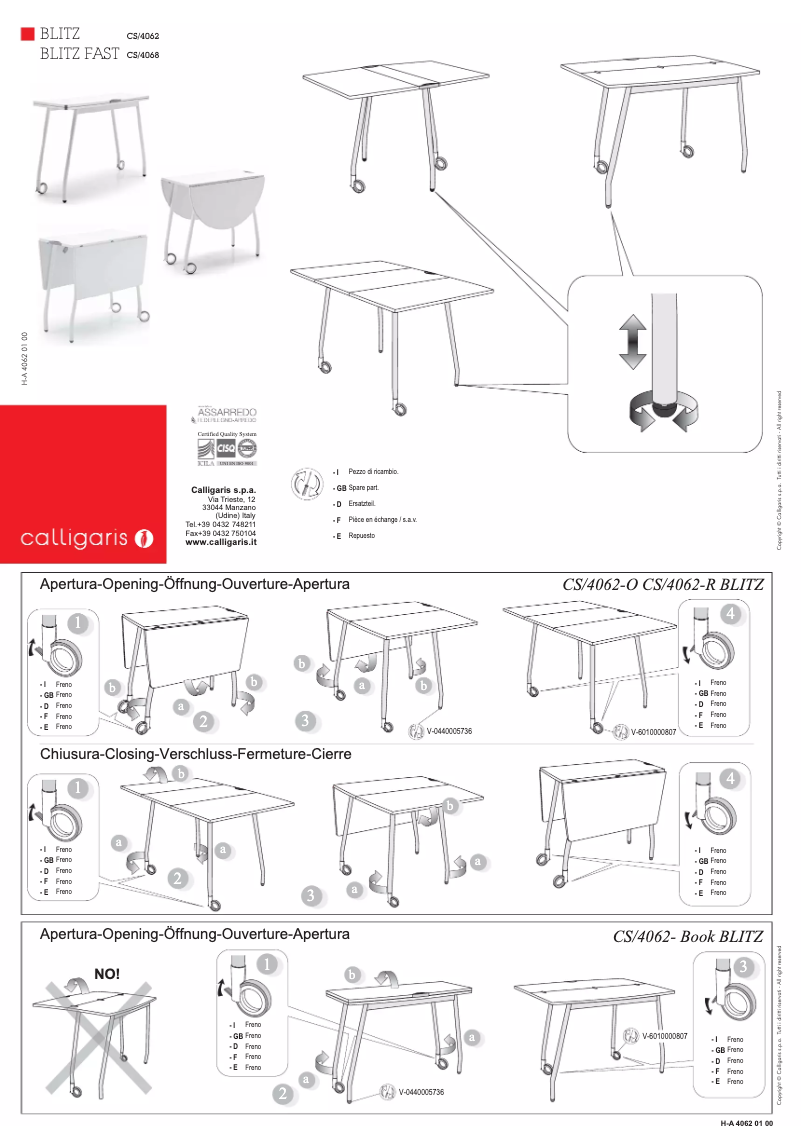 Page n°1 - Manuel utilisateur Calligaris .com Blitz CS/4062-O
