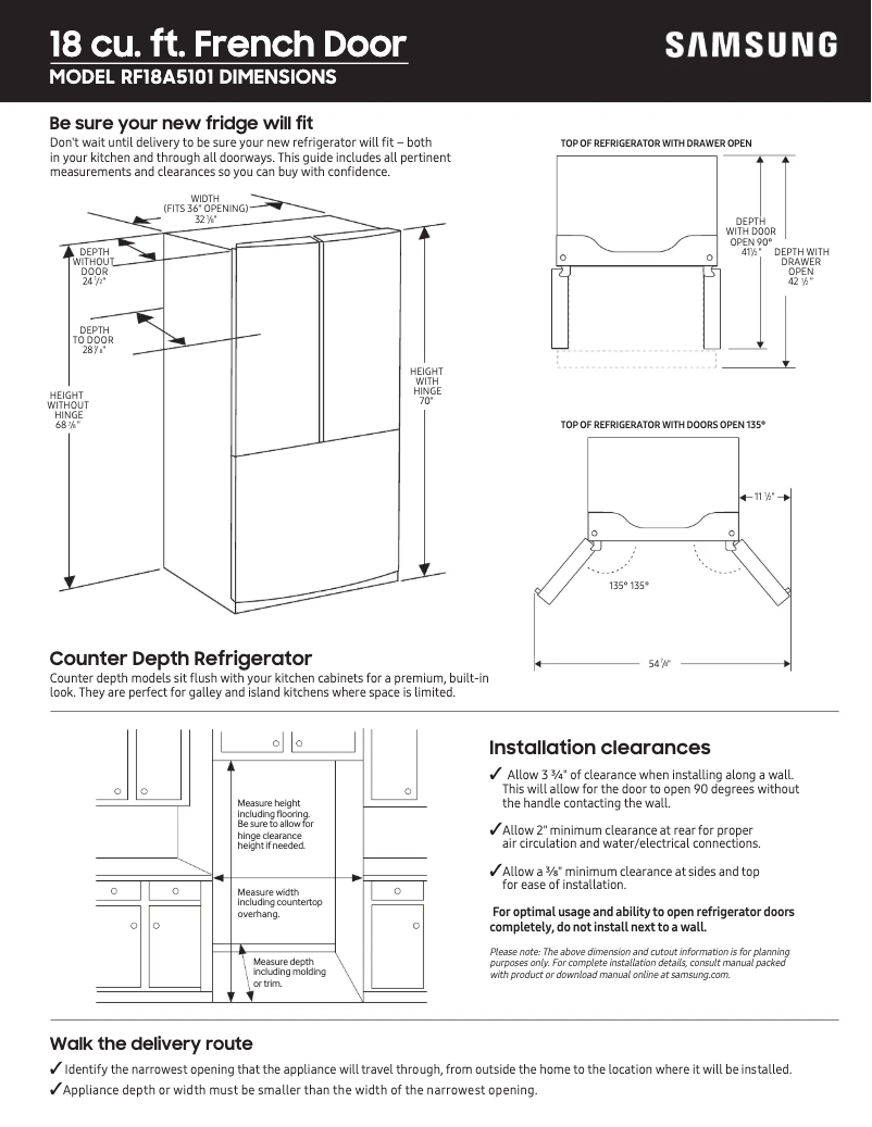 Page n°1 - Guide de mesure Samsung RF18A5101SG