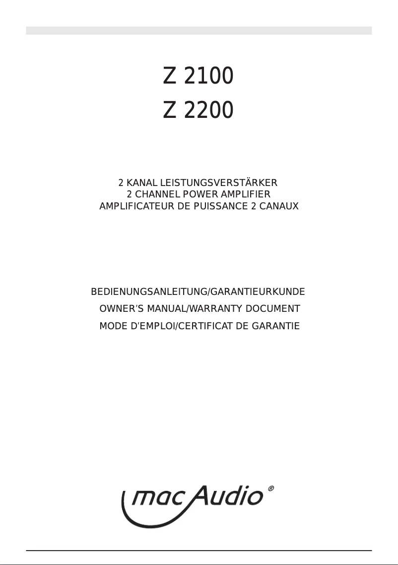 Page 1 de la notice Manuel utilisateur Mac Audio Z 2100