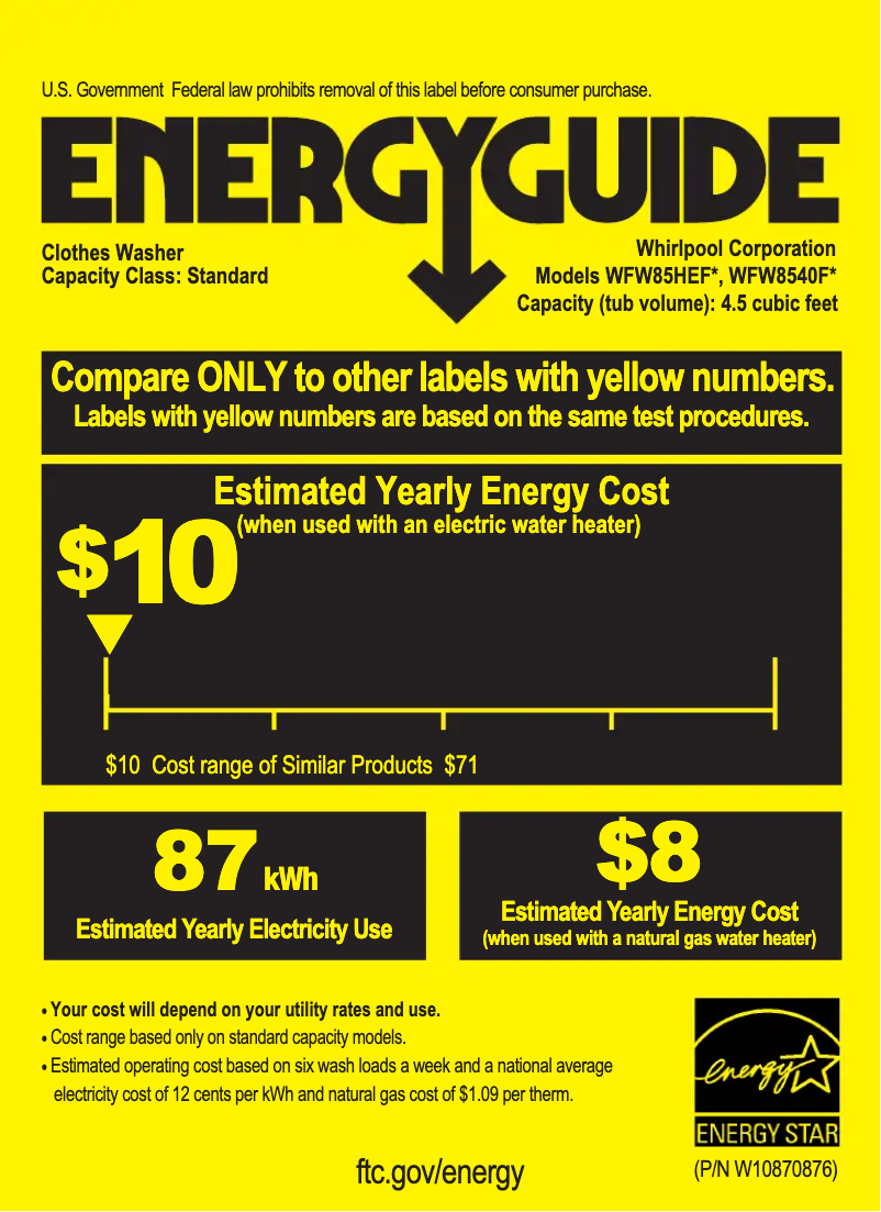 Page n°1 - Label énergétique Whirlpool WFW85HEF