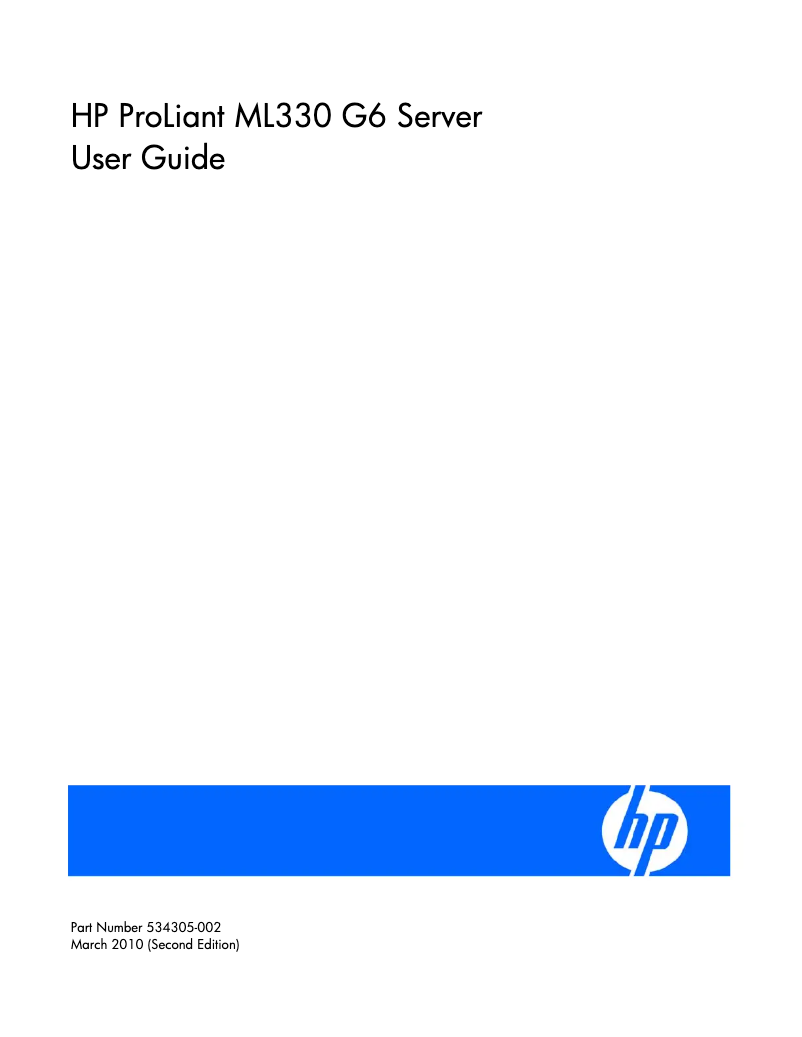 Page 1 de la notice Manuel utilisateur HP ProLiant ML330 G6