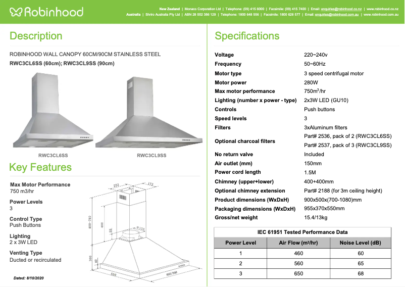 Page n°1 - Fiche technique Robinhood RWC3CL9SS