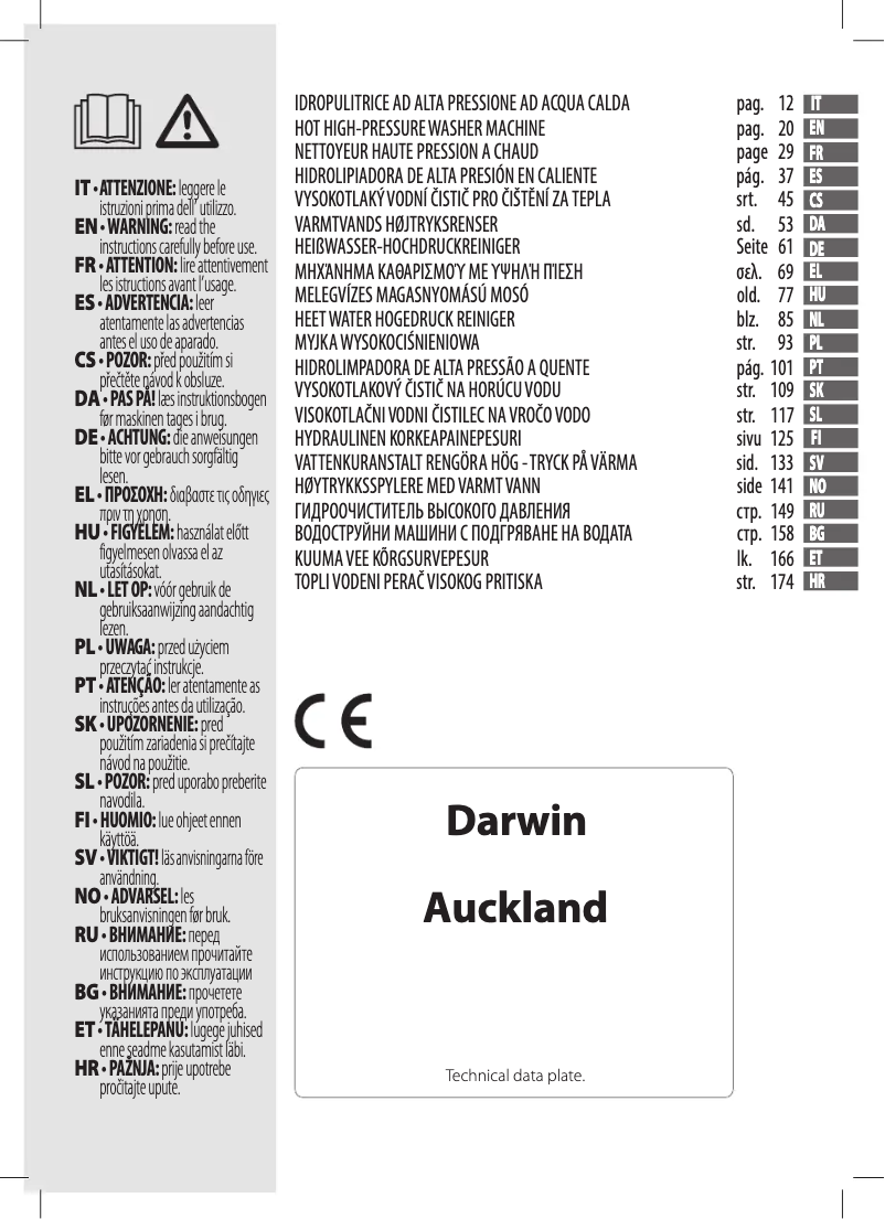 Page 1 de la notice Manuel utilisateur Lavorwash Darwin Plus 1310XP