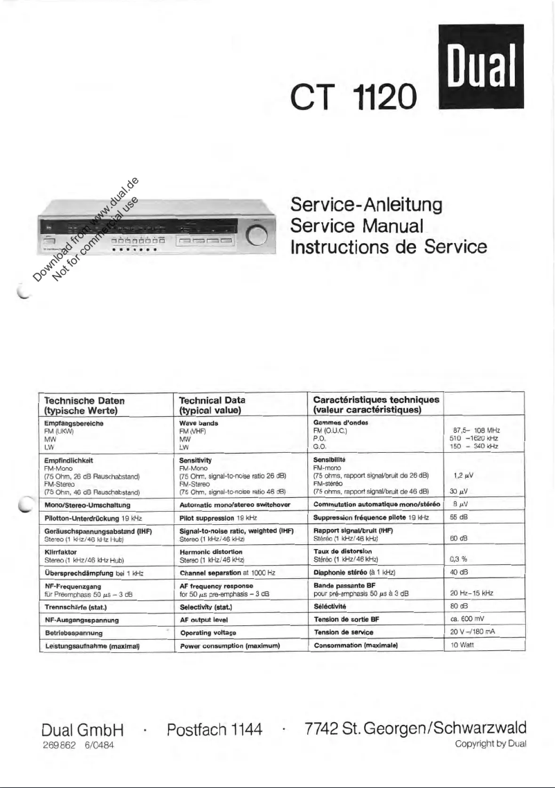 Page n°1 - Manuel utilisateur Dual CT 1120