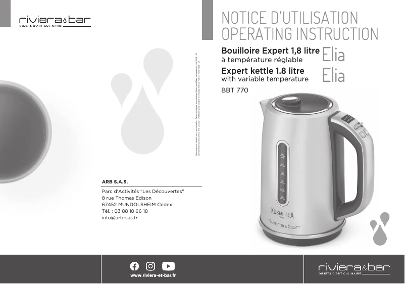 Page n°1 - Manuel utilisateur Riviera & Bar Elia BBT770