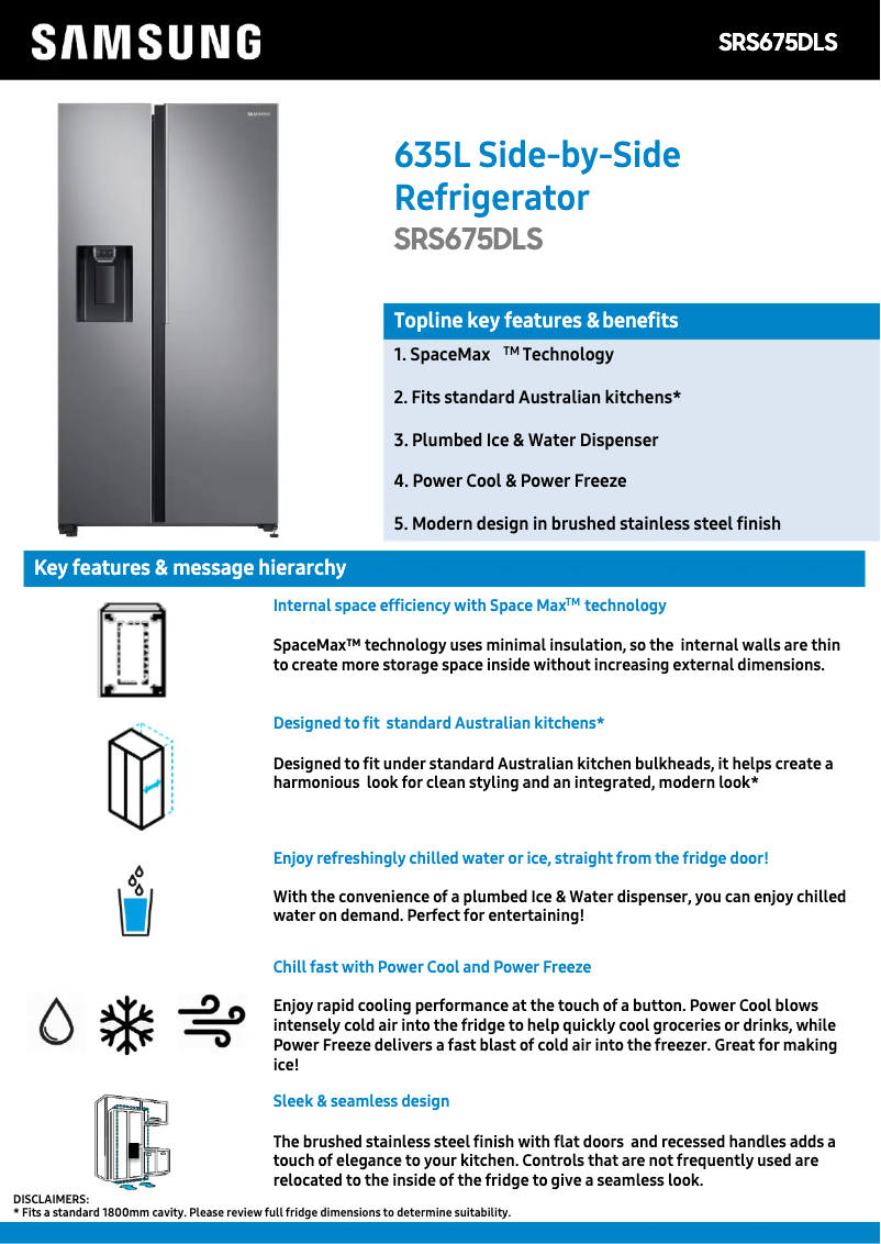 Page 1 de la notice Fiche technique Samsung SRS675DLS