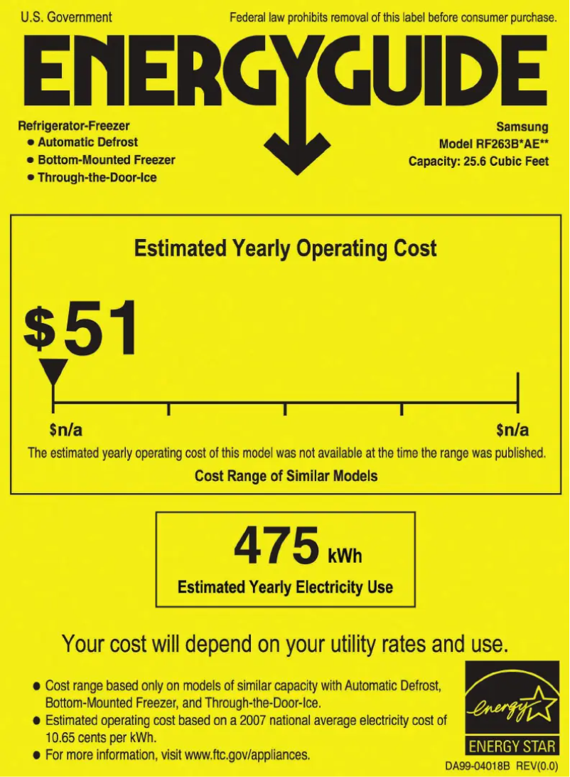 Page 1 de la notice Label énergétique Samsung RF263BEAESR