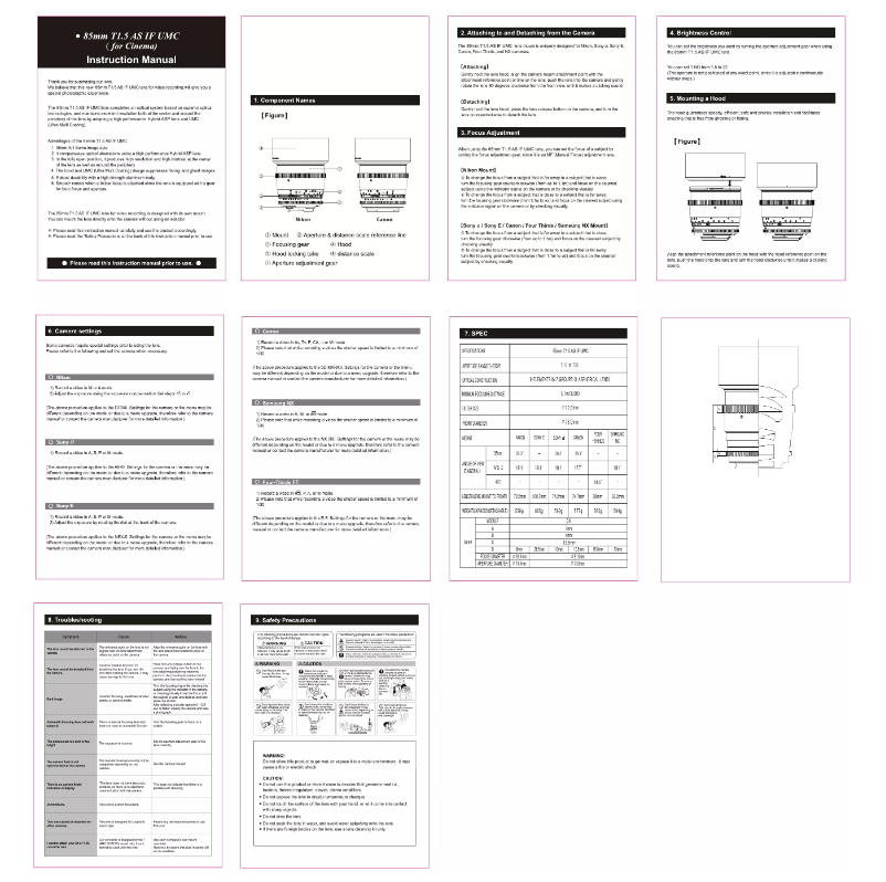 Page n°1 - Manuel utilisateur Rokinon Cine CV85M-NEX