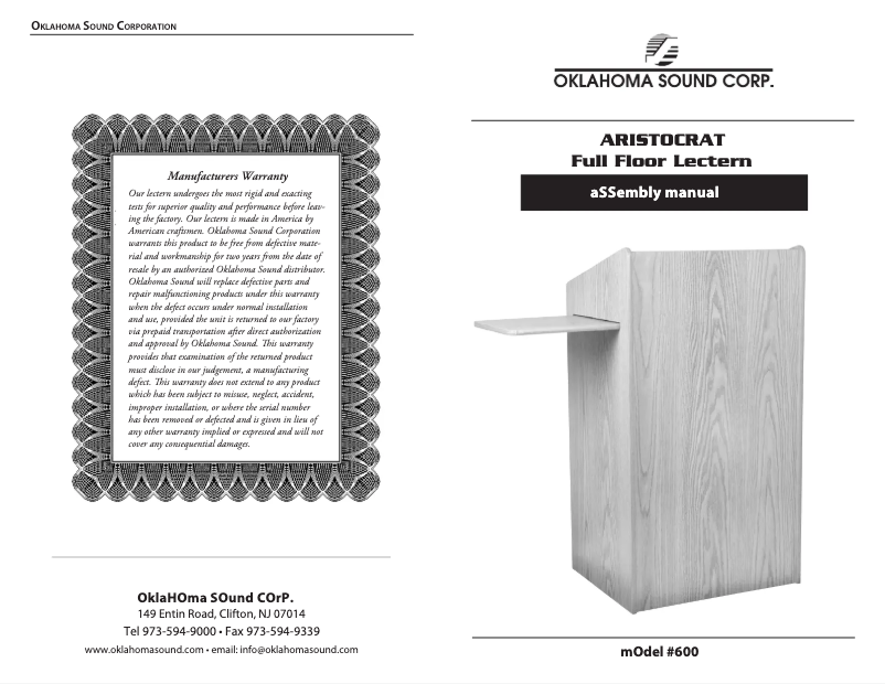 Page n°1 - Manuel utilisateur Oklahoma Sound 600