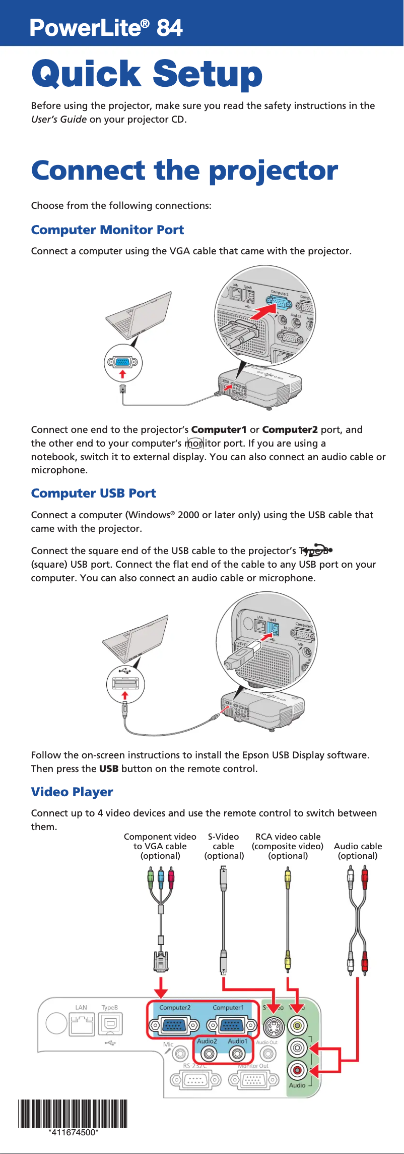 Imagen de la primera página del manual del dispositivo PowerLite 84