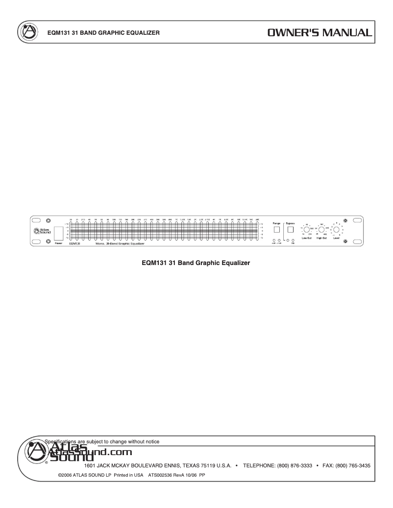 Page 1 de la notice Manuel utilisateur Atlas Sound EQM131