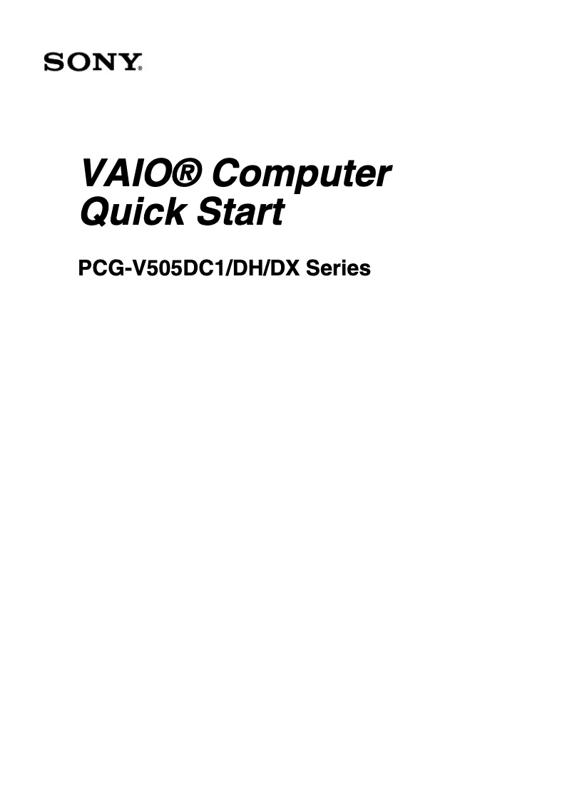 Page n°1 - Guide d'installation Sony Vaio PCG-V505DC1