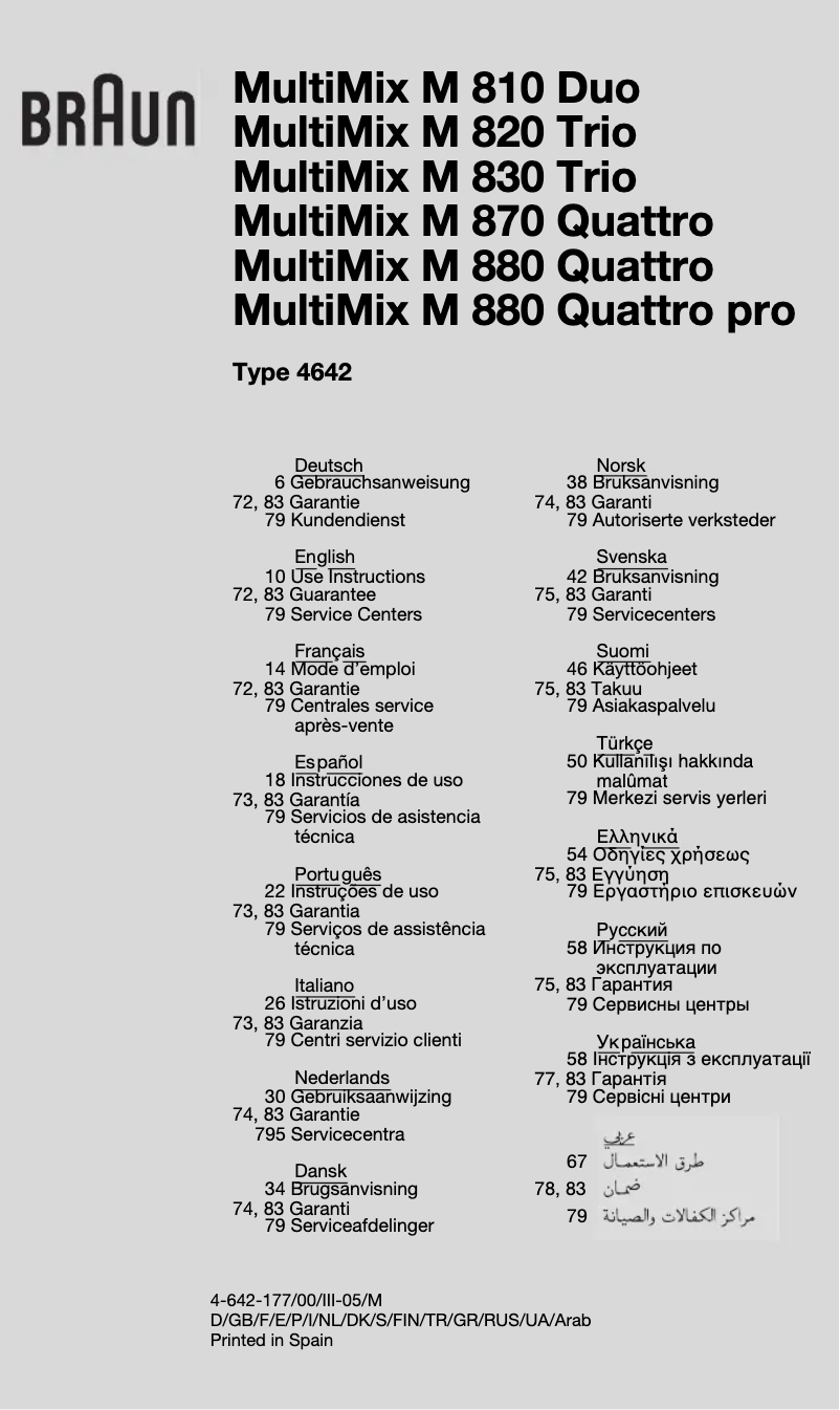 Page 1 de la notice Manuel utilisateur Braun MultiMix M 810 Duo