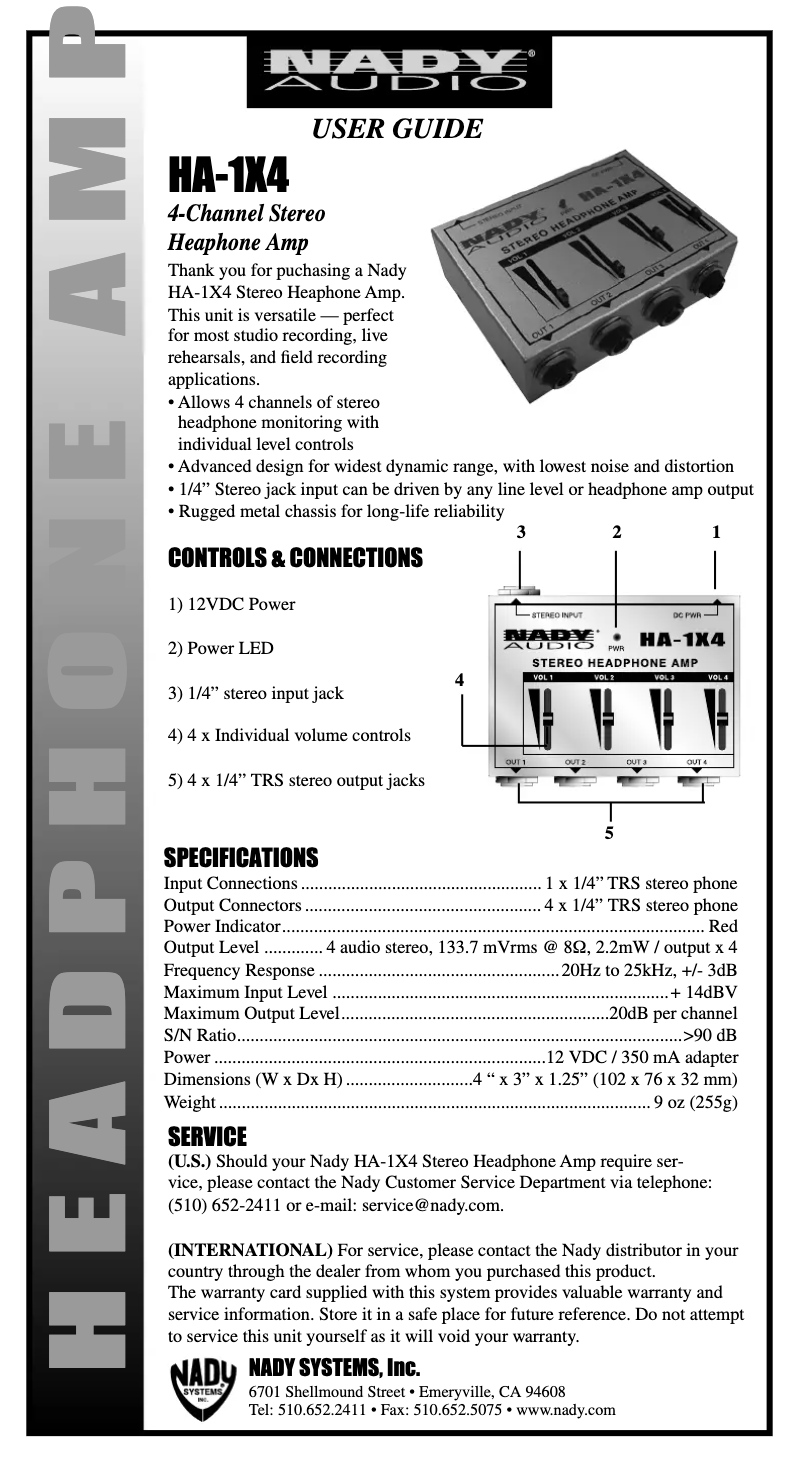 Page 1 de la notice Manuel utilisateur Nady HA-1X4