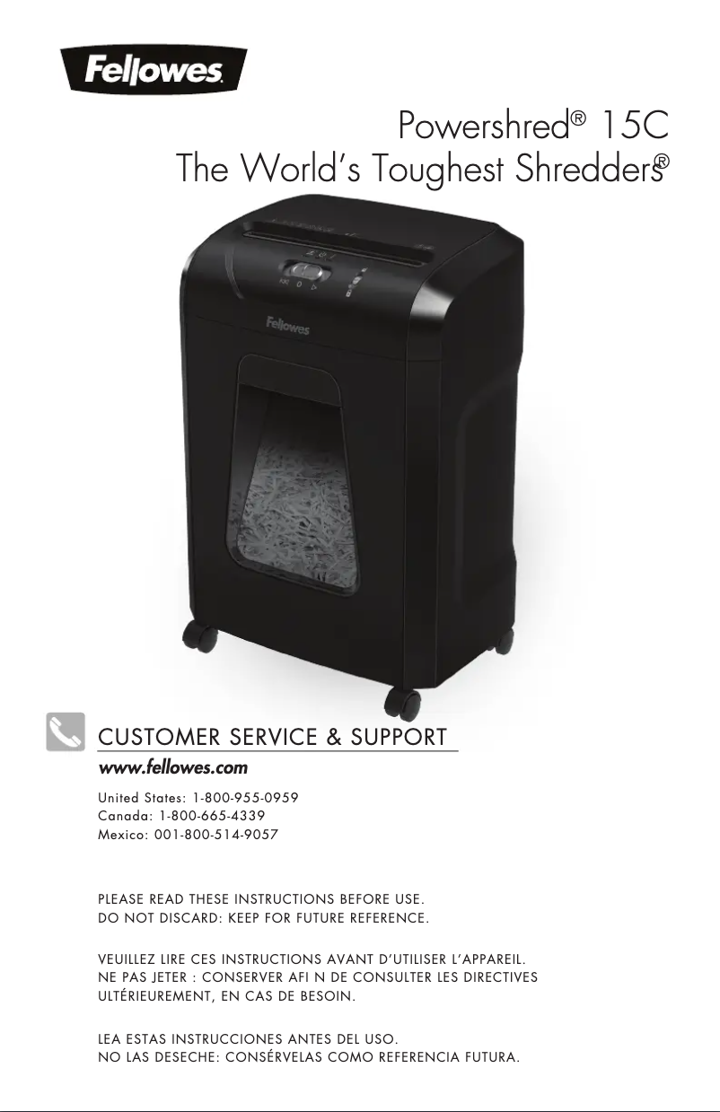 Page 1 de la notice Manuel utilisateur Fellowes Powershred 15C