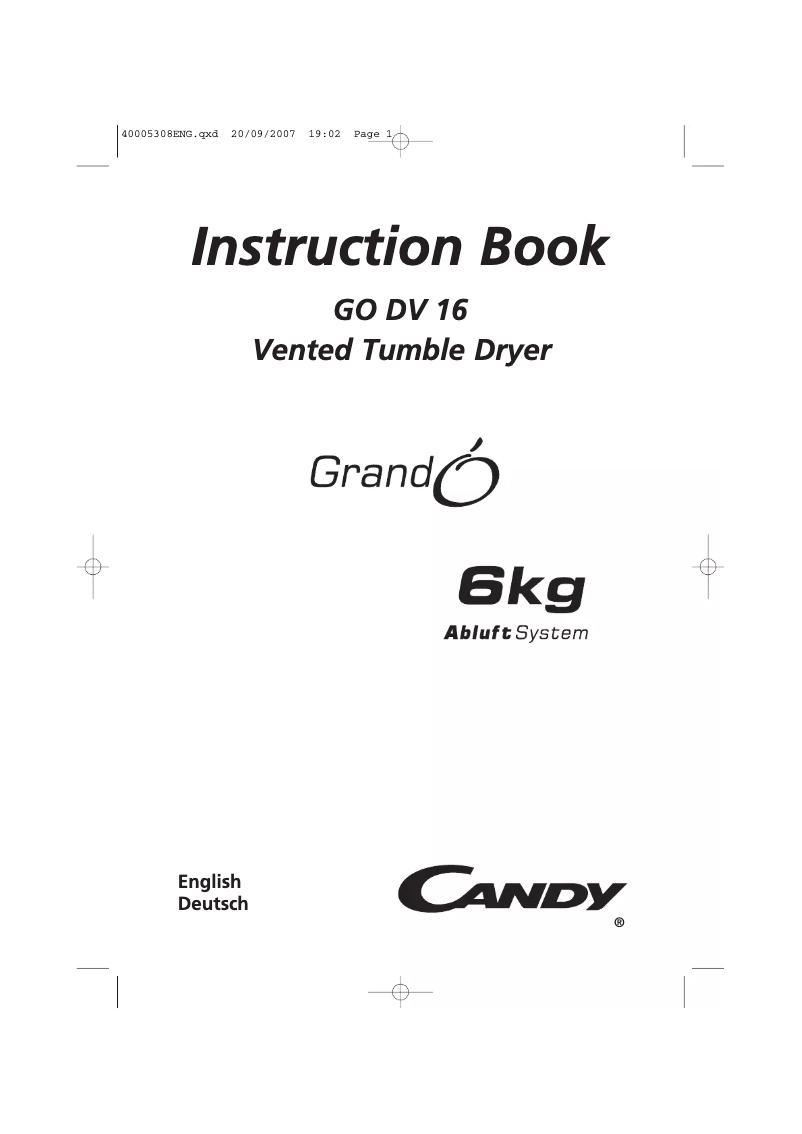Page n°1 - Manuel utilisateur Candy GO DV 16-84