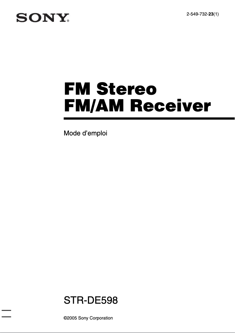 Page 1 de la notice Manuel utilisateur Sony STR-DE598