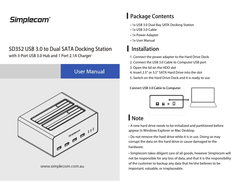 Page n°1 - Manuel utilisateur Simplecom SD352