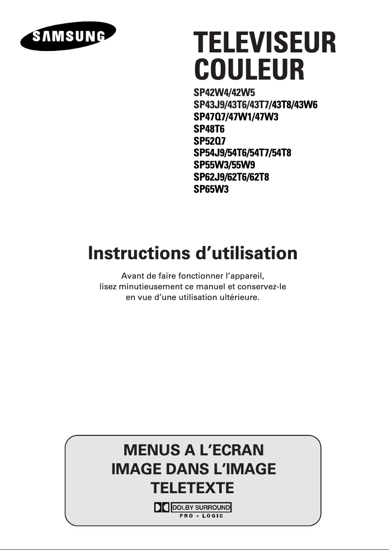 Page n°1 - Manuel utilisateur Samsung SP-62T8HC