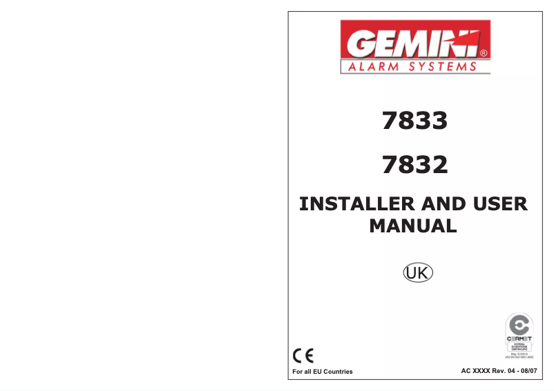 Page 1 de la notice Manuel utilisateur Gemini 7833