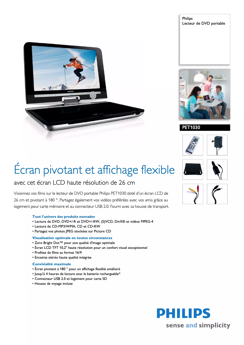 Página 1 del manual Ficha técnica Philips PET1030