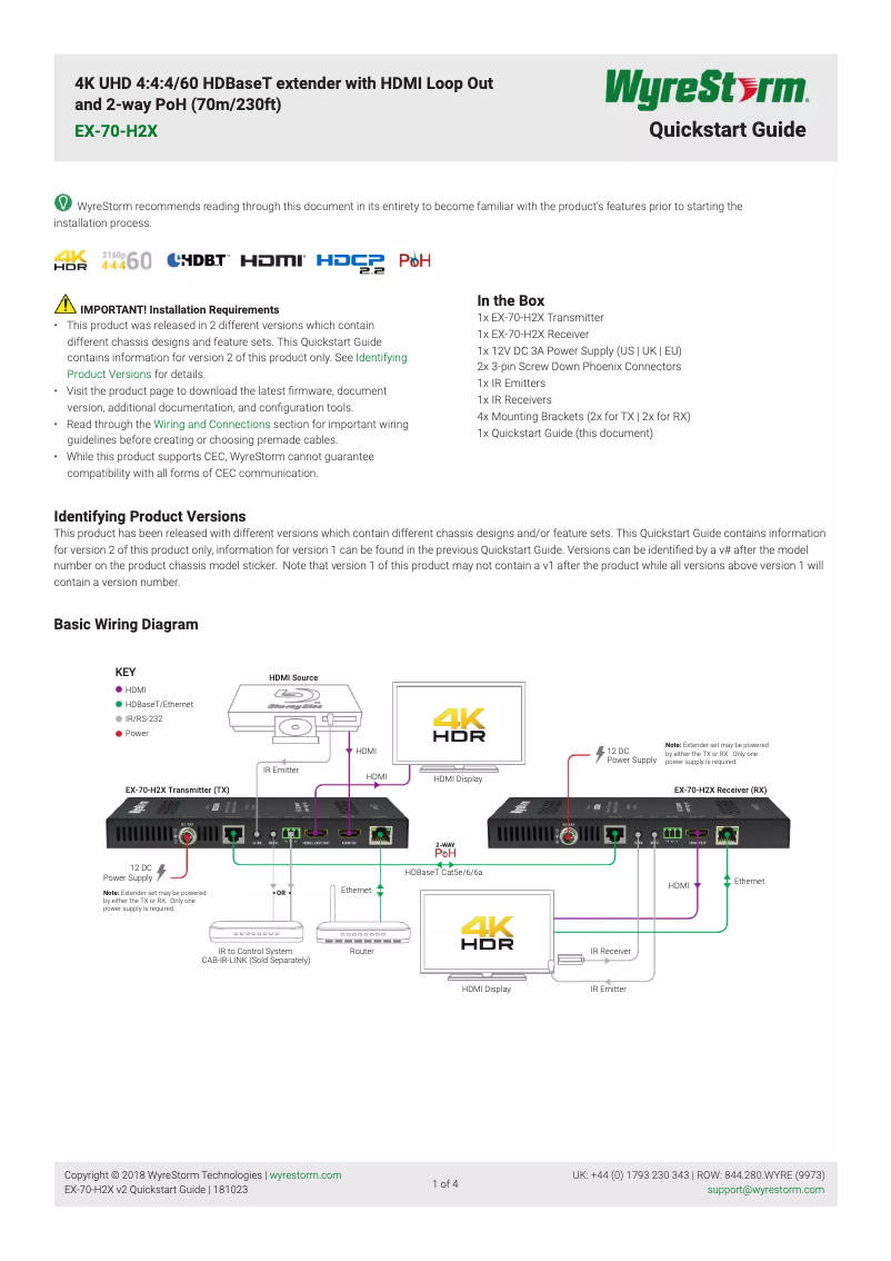 Page n°1 - Manuel utilisateur WyreStorm EX-70-H2X
