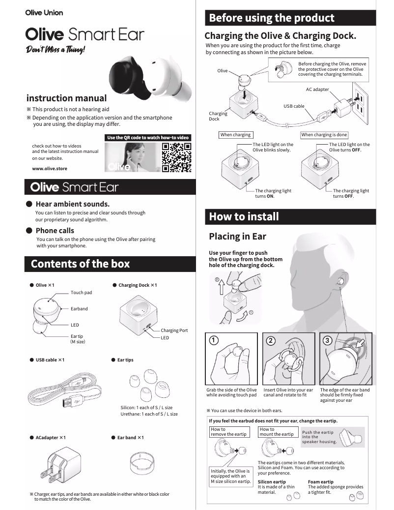 Page n°1 - Manuel utilisateur Olive Smart Ear
