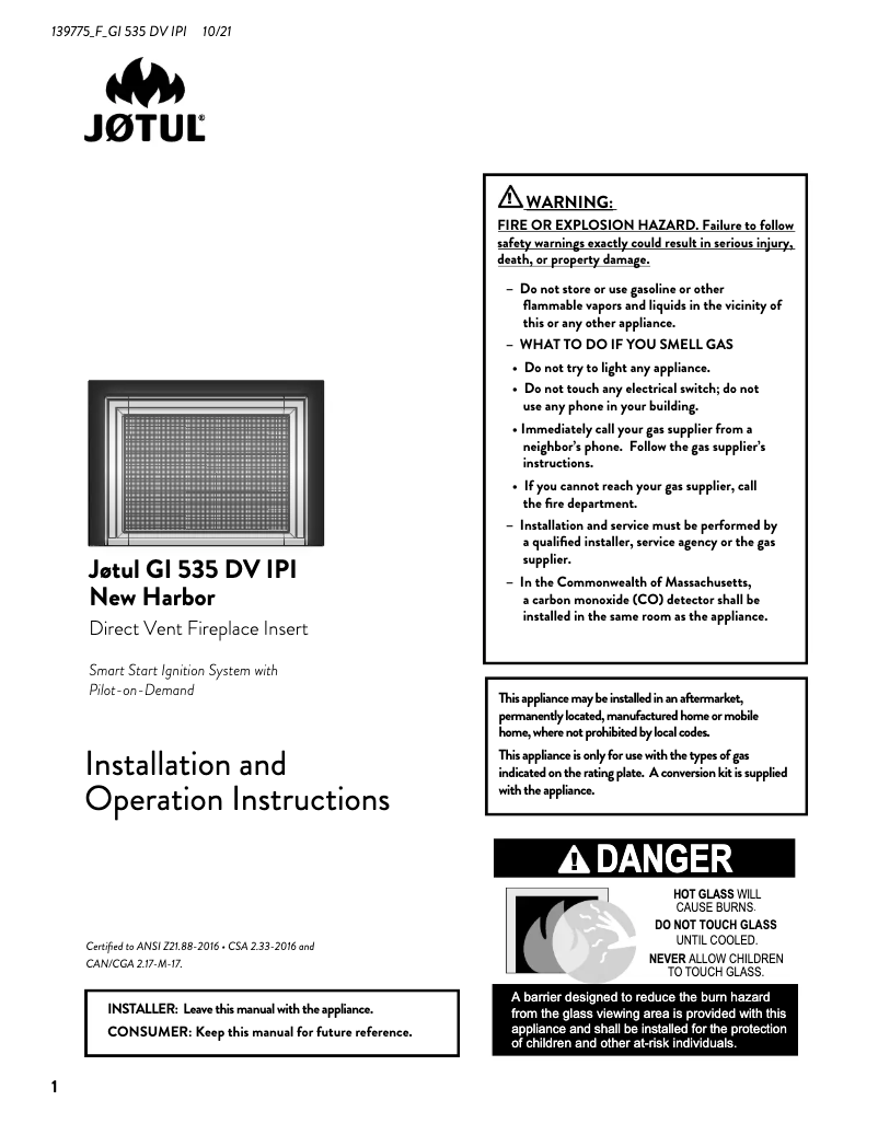 Page 1 de la notice Manuel utilisateur Jøtul GI 535 DV IPI