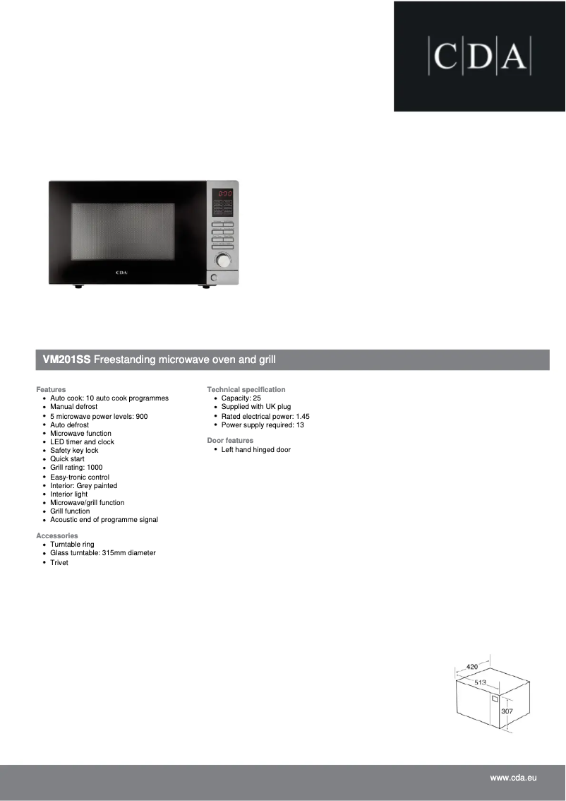 Page 1 de la notice Fiche technique CDA VM201SS