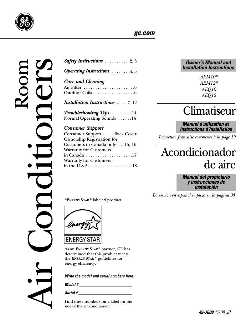 Page n°1 - Guide d'installation GE AEM10AM