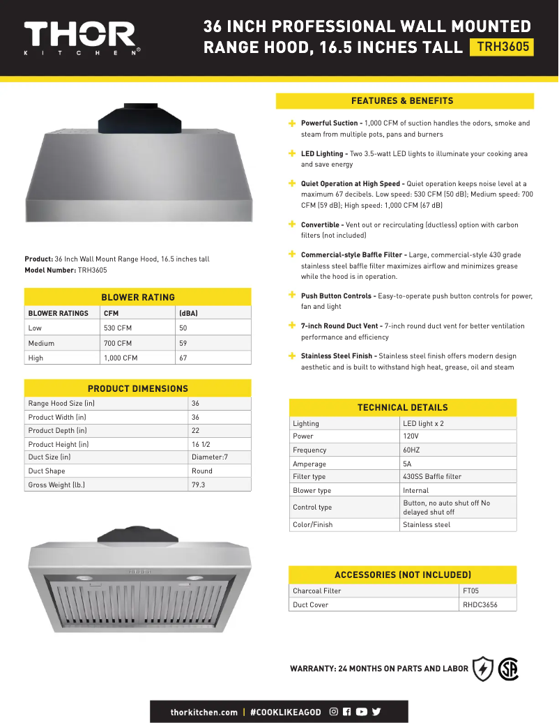 Página 1 del manual Ficha técnica Thor TRH3605